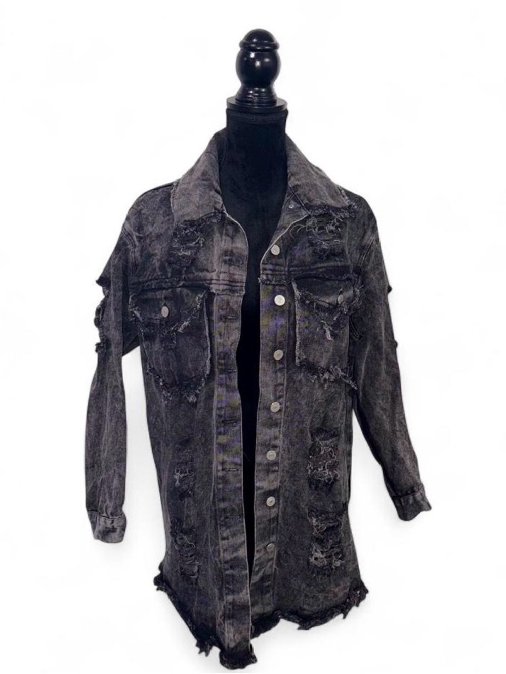 Thrill jeans women’s oversized distressed Black Denim Jacket size small